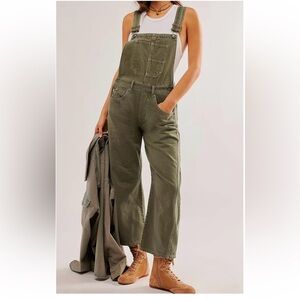 Olive Green Cotton Wide-Leg Overall Jumpsuit